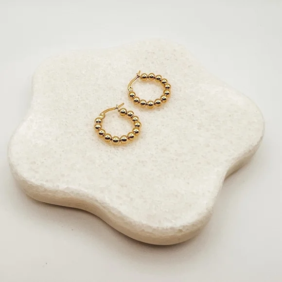 NA NIN Classic Gold Plated Ball Non-Tarnish Hoop Earrings - Picture 4 of 8
